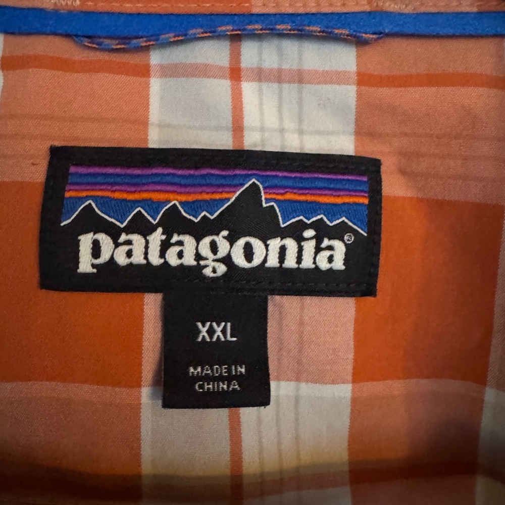 Patagonia Orange and White Plaid Short-Sleeve Button-Down Shirt - Picture 2 of 10